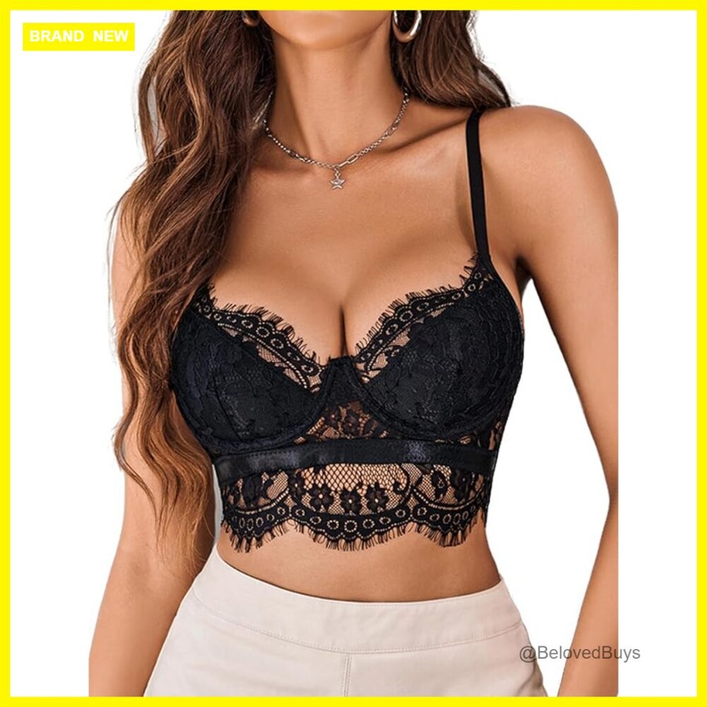 Lace Bralette Camisole Adjustable Straps V-Neck Bustier Top Y2k Style